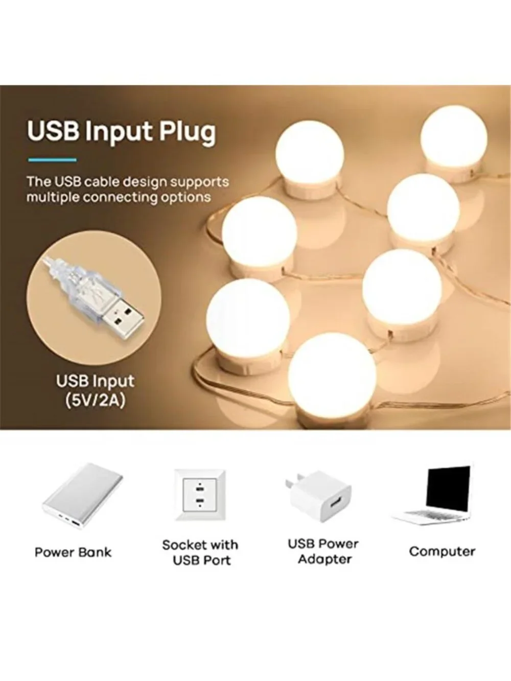 LED Vanity Lights Mirror Makeup Light Kit Dimmable USB Hollywood Style